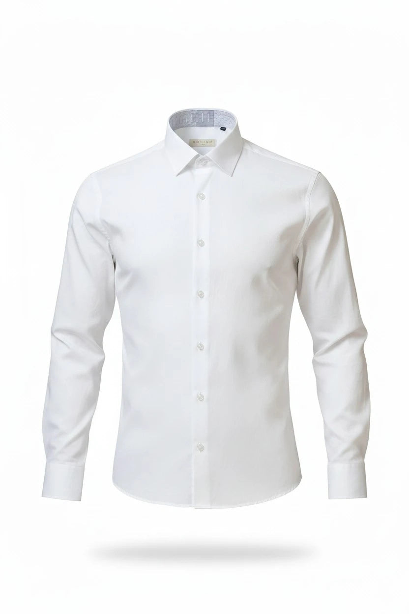 ORVINO Men's Cotton Formal Shirt - White, Regular Fit, Long Sleeve