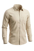 Beige button-up shirt on a white background