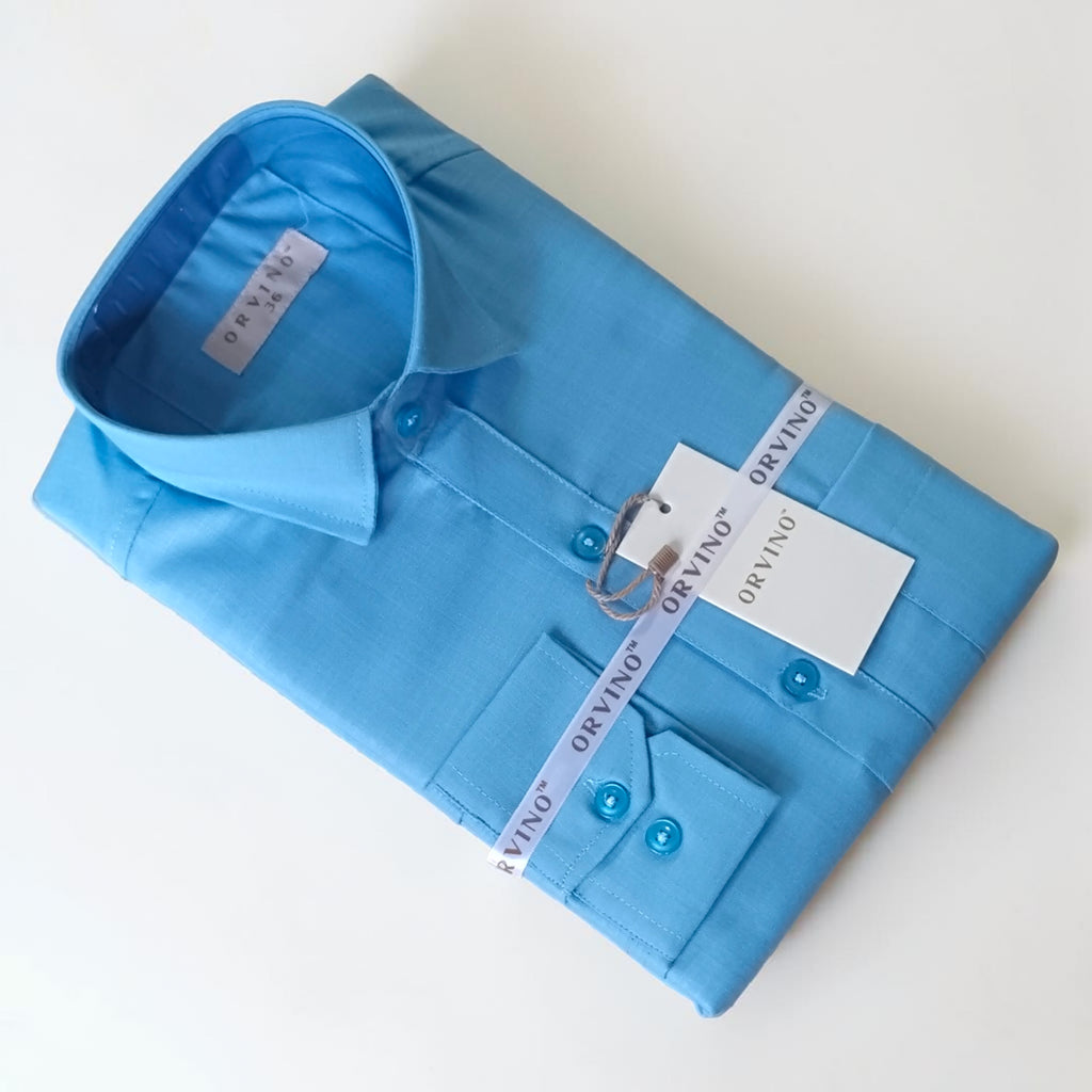 ORVINO Men's Satin Semi-Formal Shirt - Solid, Slim Fit, Long Sleeve.